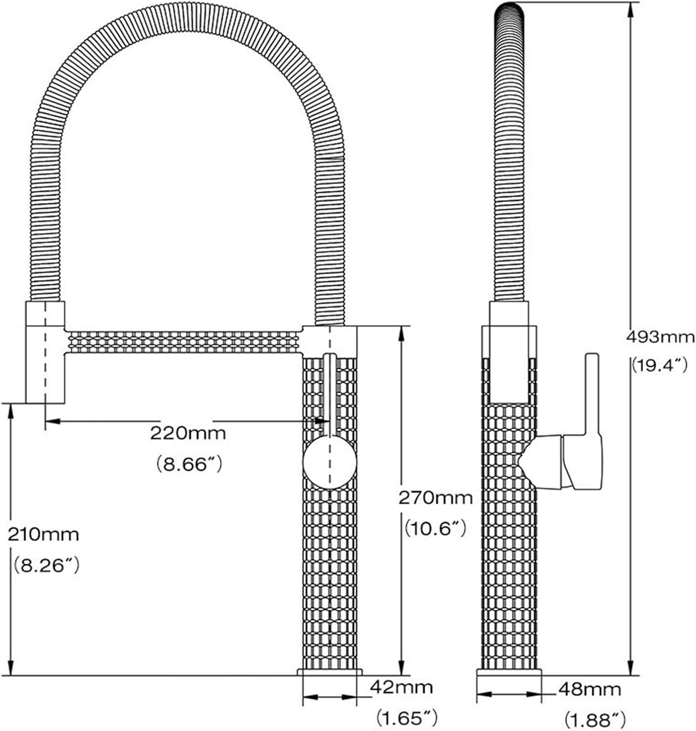 Baterie de bucătărie cu duș extractibil, pipă înaltă 49 cm, Gri Antracit, VST138
