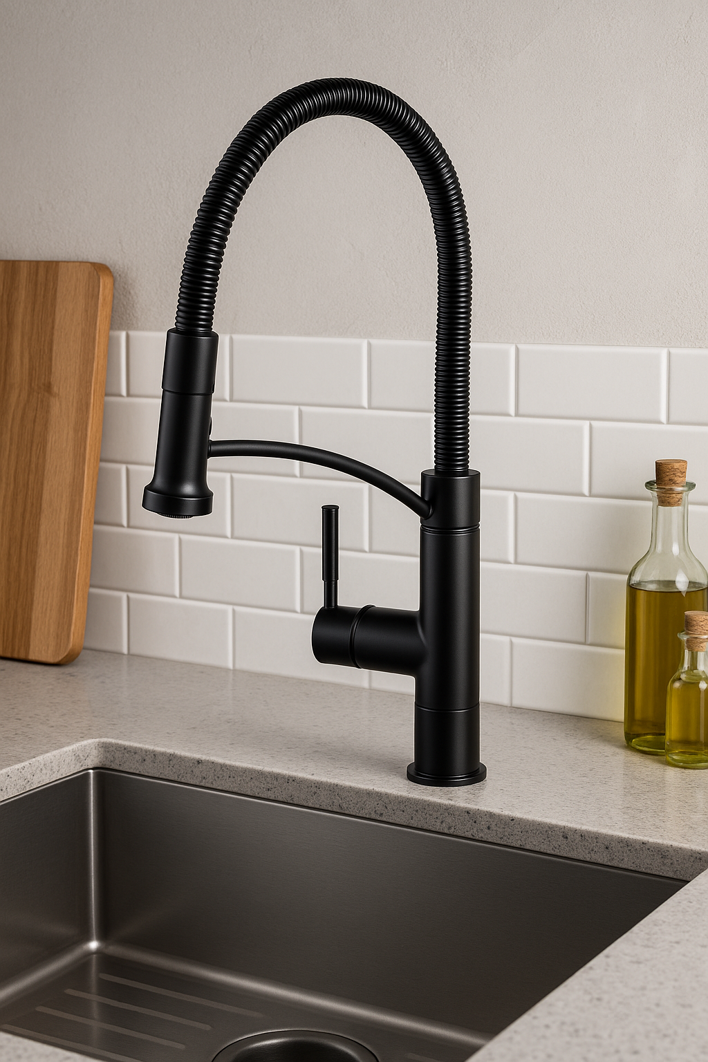 Baterie Bucătărie Neagră Tip Industrial cu Furtun Flexibil – Design Modern și Practic, vst128