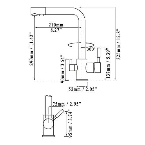 Robinet Bucătărie, ARGINTIU Nichelat, inclus robinet pentru apa filtrata, VST63