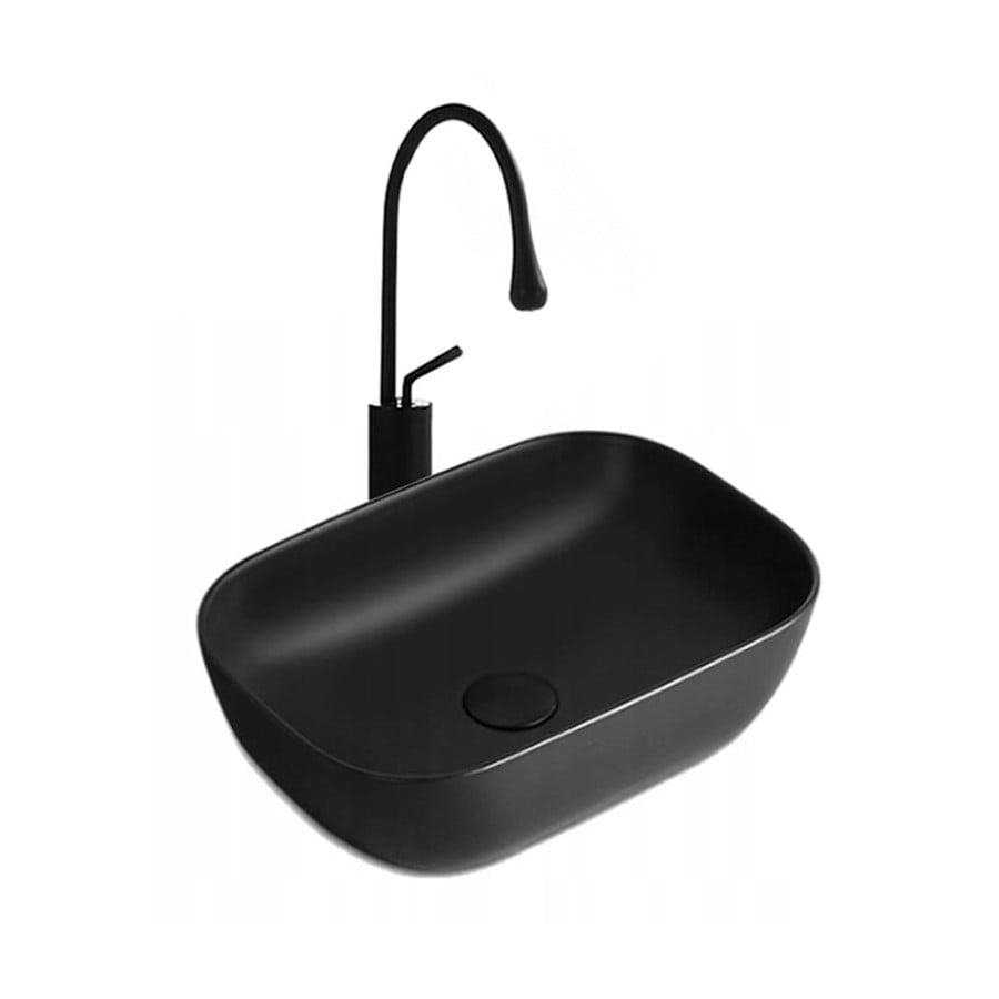 Lavoar Baie pe Blat Oval, Negru Mat, 47.5x34x14 cm, Ceramică VST19