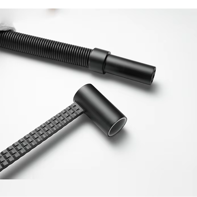 Baterie de bucătărie cu duș extractibil, pipă înaltă 49 cm, Negru, VST137