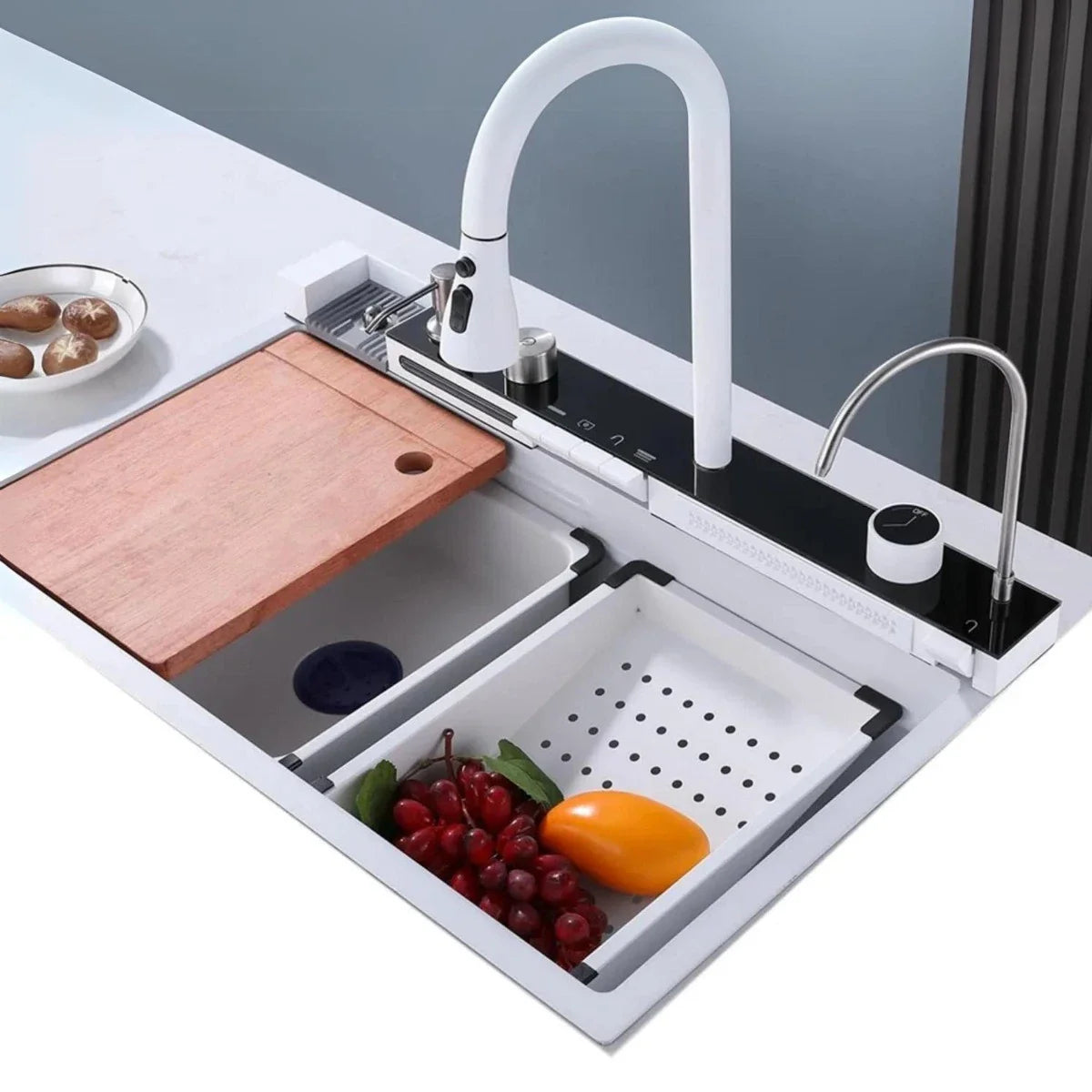 Chiuvetă Bucătărie Premium – Inox Alb mat, 75x45 cm, Accesorii Incluse