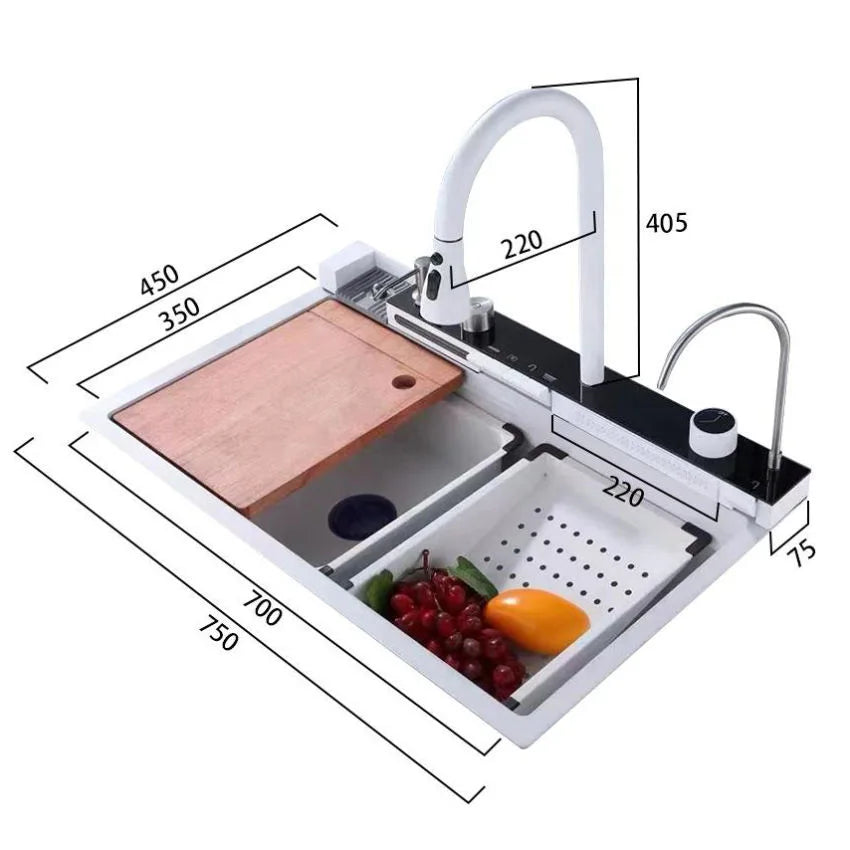 Chiuvetă Bucătărie Premium – Inox Alb mat, 75x45 cm, Accesorii Incluse