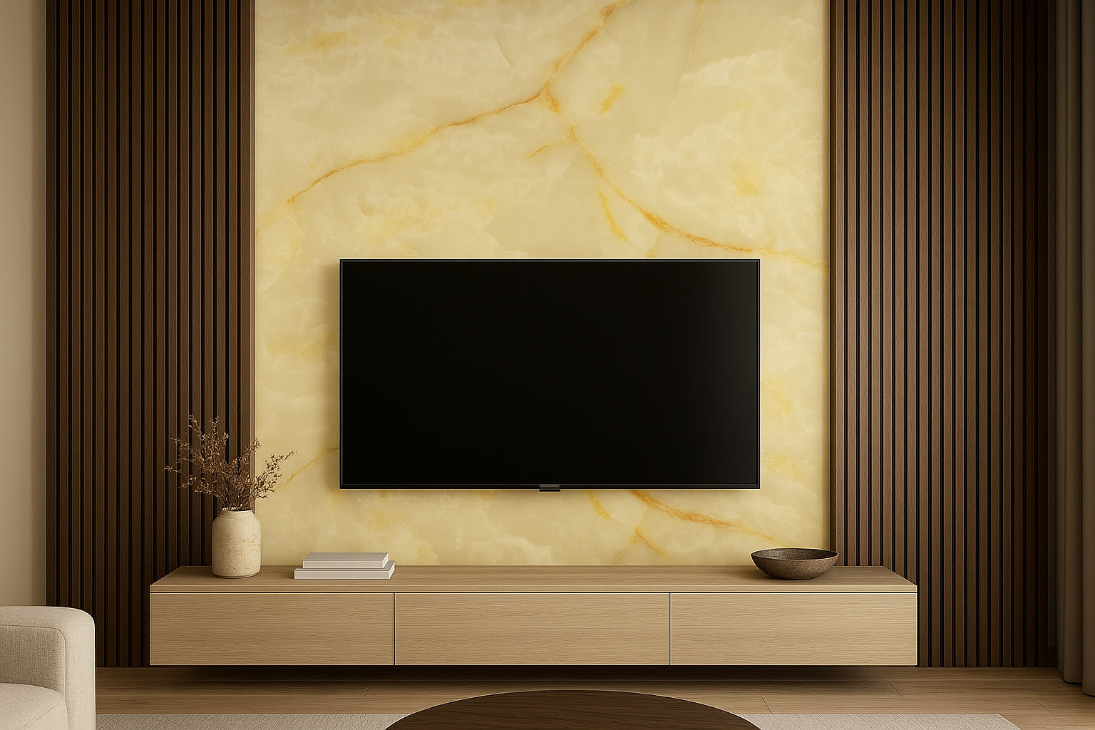 Placă Decorativă PVC – Imperial Honey Shine, Marmură Galbenă
