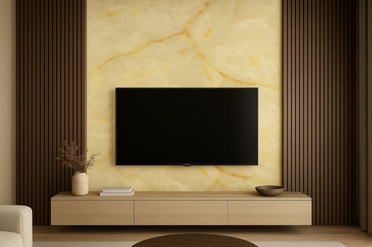 Placă Decorativă PVC – Imperial Honey Shine, Marmură Galbenă