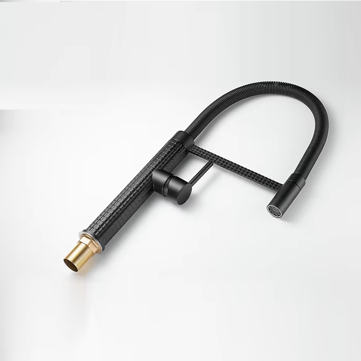 Baterie de bucătărie cu duș extractibil, pipă înaltă 49 cm, Negru, VST137