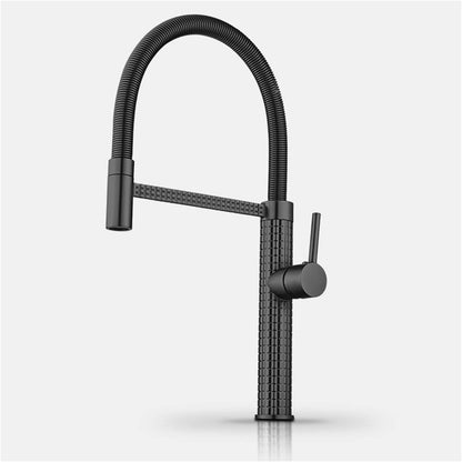 Baterie de bucătărie cu duș extractibil, pipă înaltă 49 cm, Negru, VST137