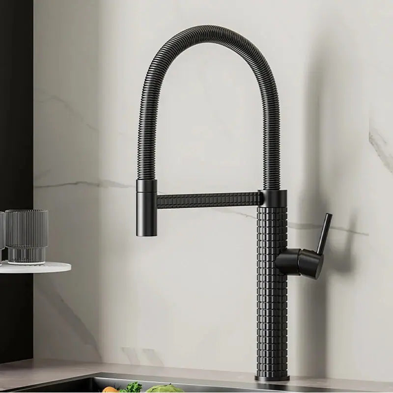 Baterie de bucătărie cu duș extractibil, pipă înaltă 49 cm, Negru, VST137