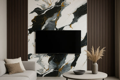 Placă Decorativă PVC – Golden Graphite Shine, Marmură Gri-Auriu