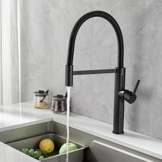 Baterie de bucătărie cu duș extractibil, pipă înaltă 49 cm, Negru, VST137