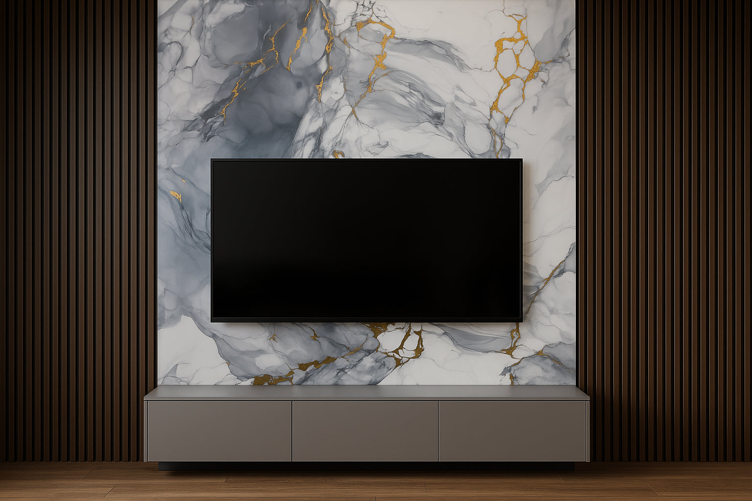 Placă Decorativă PVC – Azure Royal Shine, Marmură Albastră cu Accente Aurii