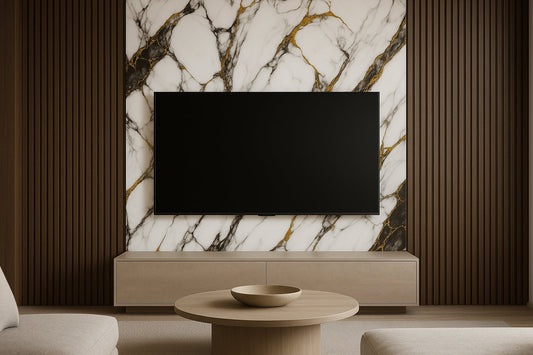 Placă Decorativă PVC – Charcoal Gold Shine, Marmură Gri-Auriu
