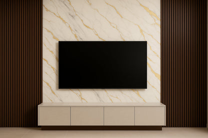 Placă Decorativă PVC – Soft Glow Shine, Marmură Albă cu Accente Galbene