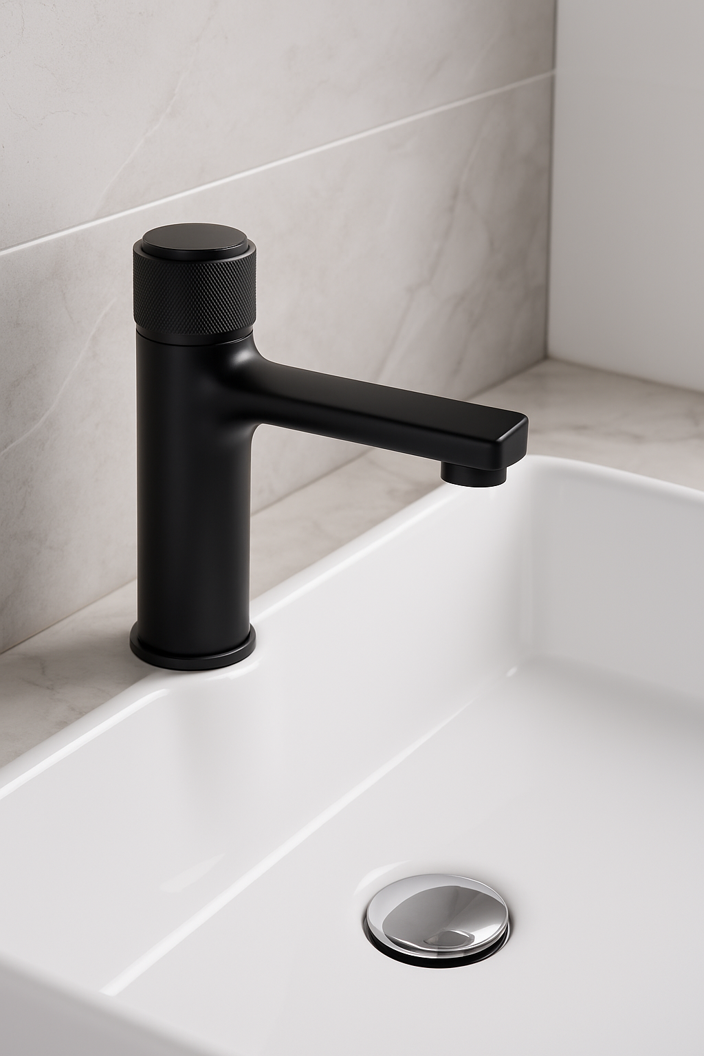 Baterie Baie Neagră Mată cu Buton Tip Apăsare – Design Modern, Finisaj Premium, VST38