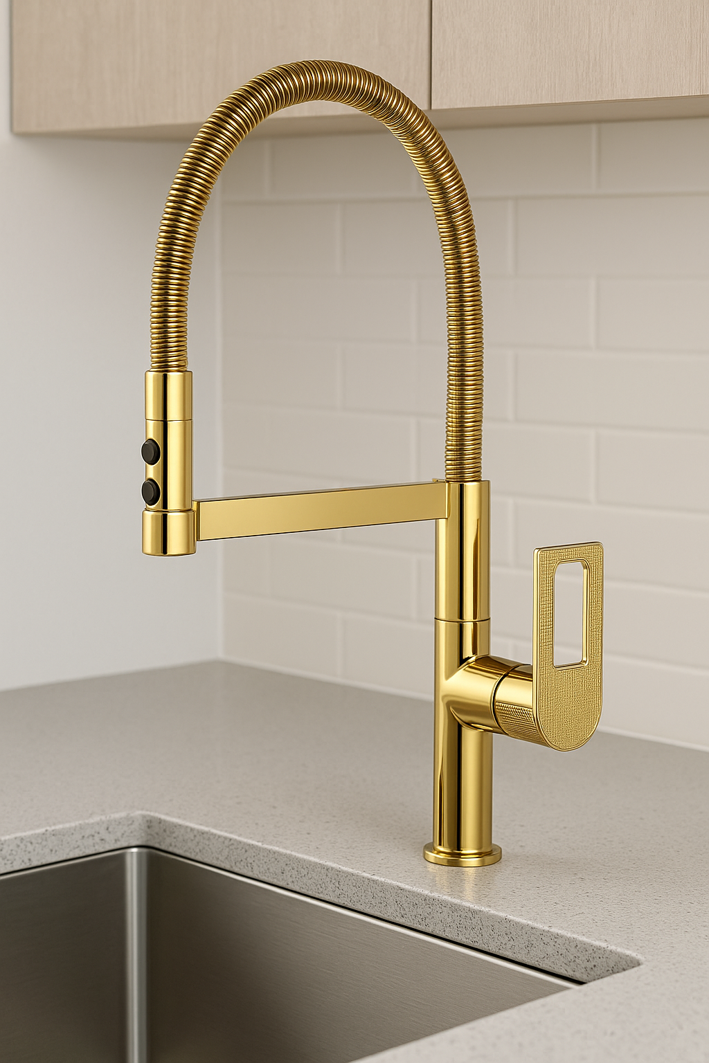 Baterie Bucătărie auriu 49 cm cu Duș Extractibil și Rotire 360° – Design Modern și Funcționalitate Superioară, vst58