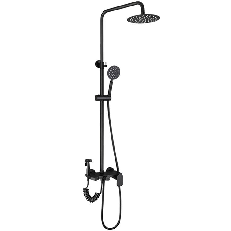 Set Baterie Perete pentru Baie și Duș Negru Mat, Design Modern cu Duș Rainfall