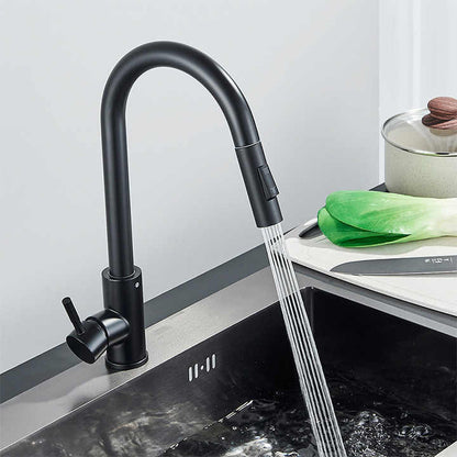 Baterie de Chiuvetă pentru  Bucătărie  – Pipă Retractabilă, Rotativă 360°,  Negru, VST124
