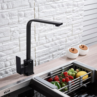Baterie Bucătărie Minimalistă – Negru Mat, Cadru Pătrat, Monocomandă VST59