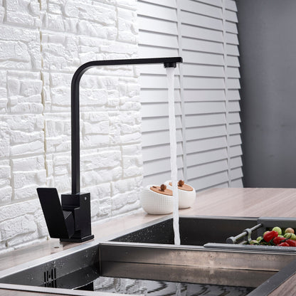 Baterie Bucătărie Minimalistă – Negru Mat, Cadru Pătrat, Monocomandă VST59