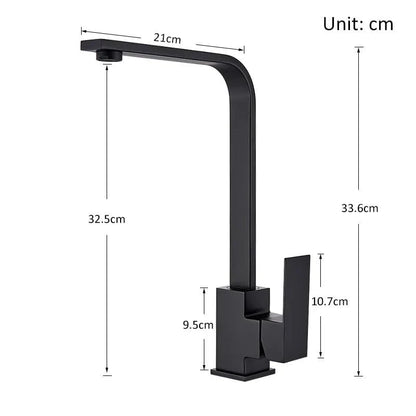 Baterie Bucătărie Minimalistă – Negru Mat, Cadru Pătrat, Monocomandă VST59