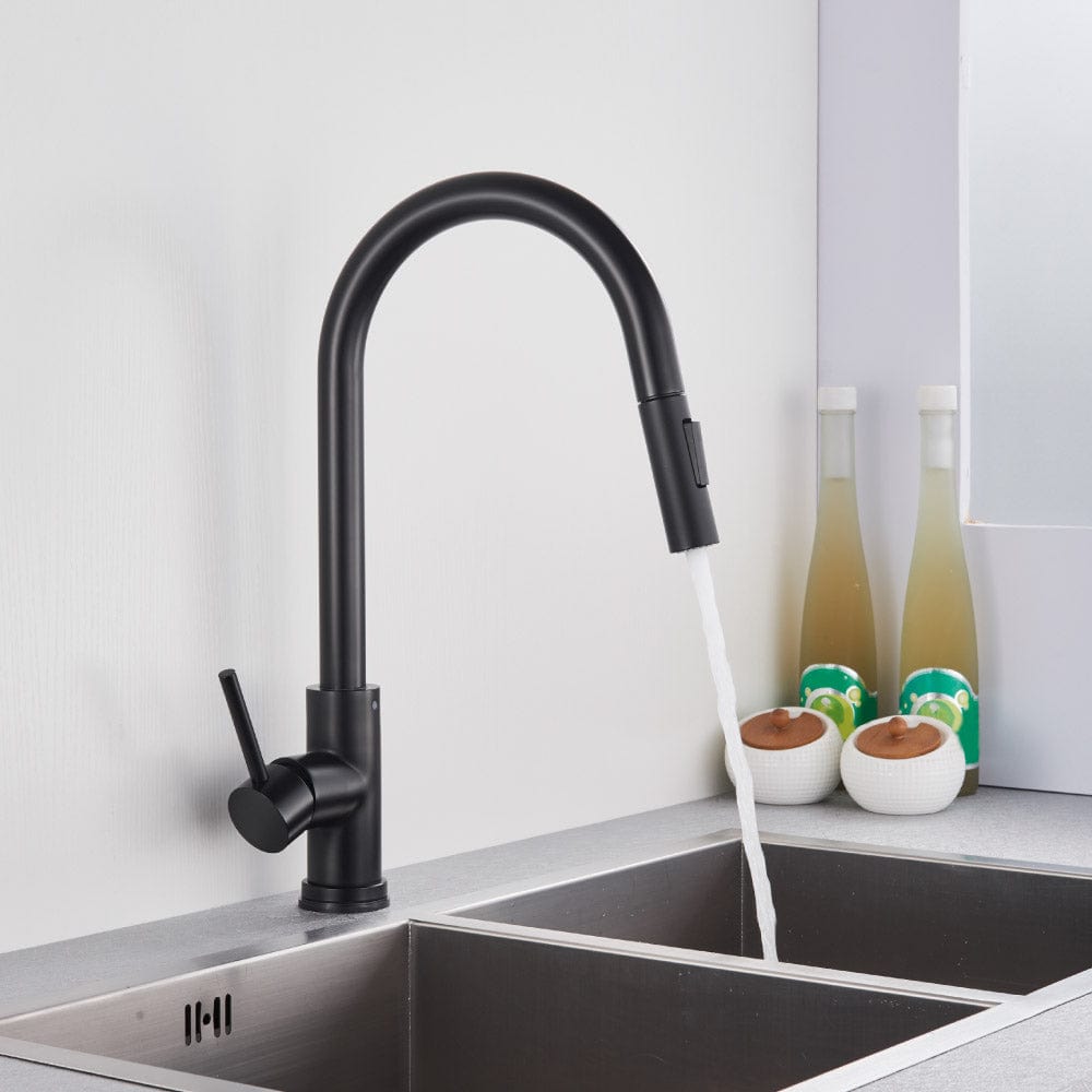 Baterie Bucătărie Neagră cu Pipă Flexibilă – 2 Funcții de Curgere, Design Modern, vst44