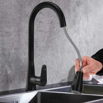Baterie bucătărie negru mat cu duș extensibil modern