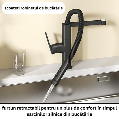 Baterie Bucătărie Argintie, 49 cm, Cu Duș Extractibil și Rotire 360°, VST56