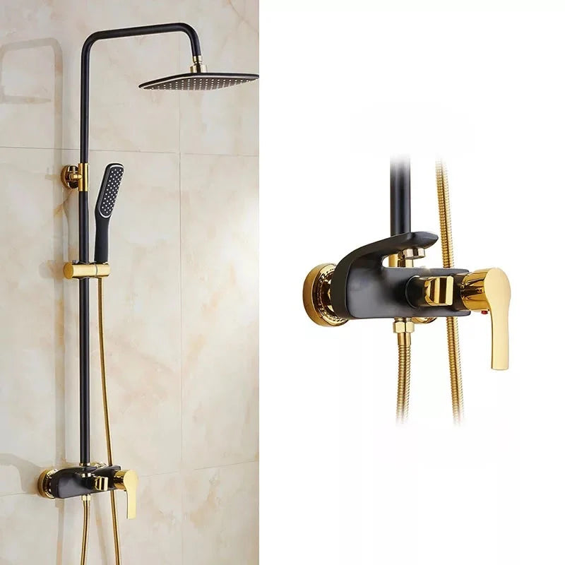 Set de Duș Premium Rama Elite - Design Auriu și Negru, cu Duș Fix și Para Mobilă