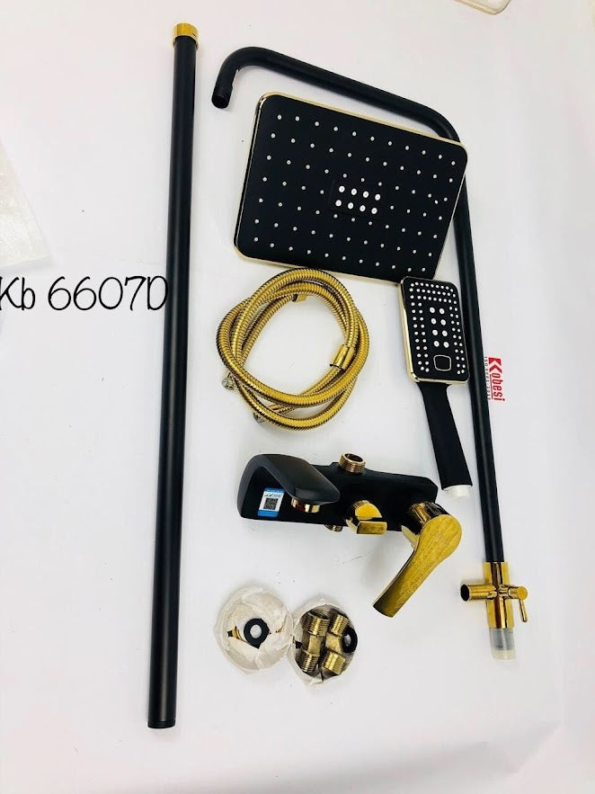 Set de Duș Premium Rama Elite - Design Auriu și Negru, cu Duș Fix și Para Mobilă