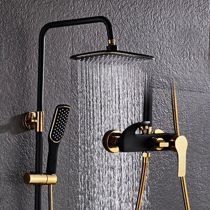 Set de Duș Premium Rama Elite - Design Auriu și Negru, cu Duș Fix și Para Mobilă