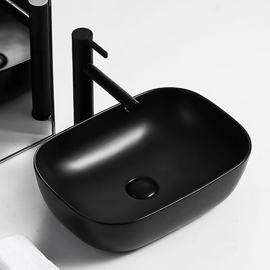 Lavoar Baie pe Blat Oval, Negru Mat, 47.5x34x14 cm, Ceramică VST19