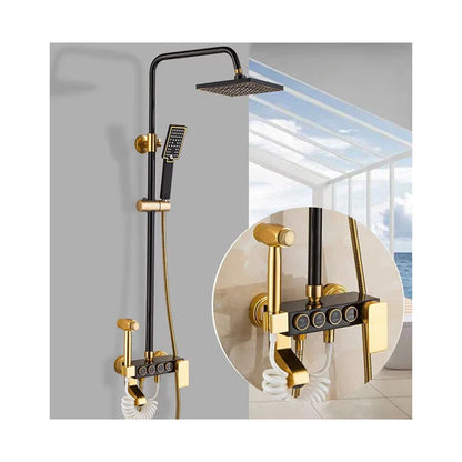 Set Duș Elegant Negru/Auriu, Cu 4 functii, Design Modern, vst101
