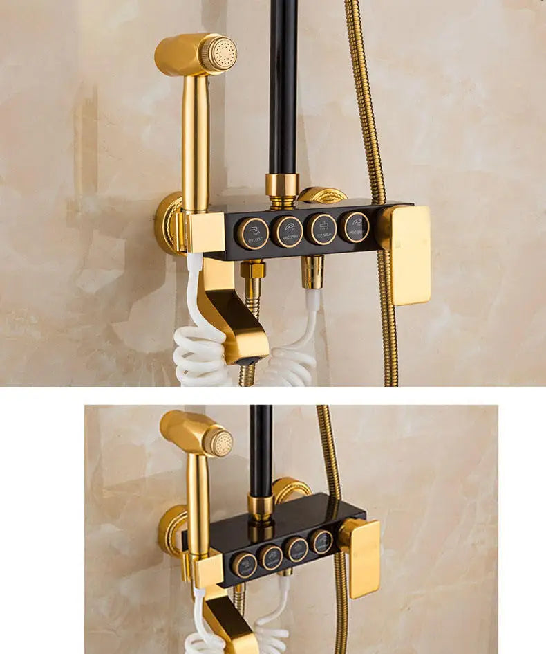 Set Duș Elegant Negru/Auriu, Cu 4 functii, Design Modern, vst101