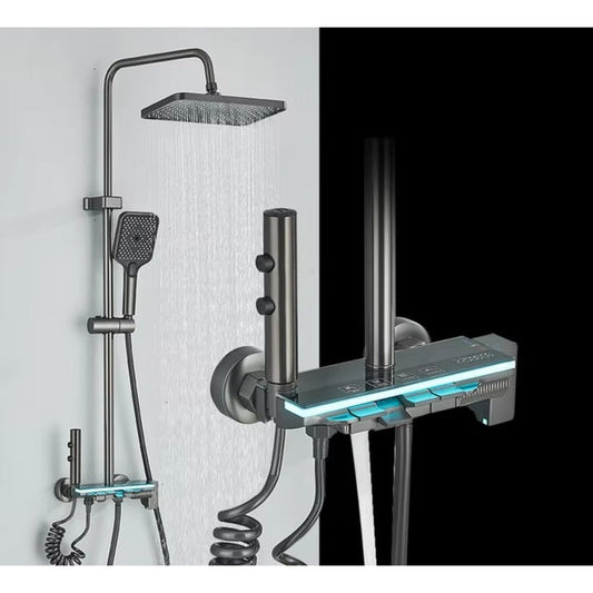 Coloană de Duș Modernă, Negru/Gri Antracit, 4 Funcții, Afișaj LCD, Banda LED
