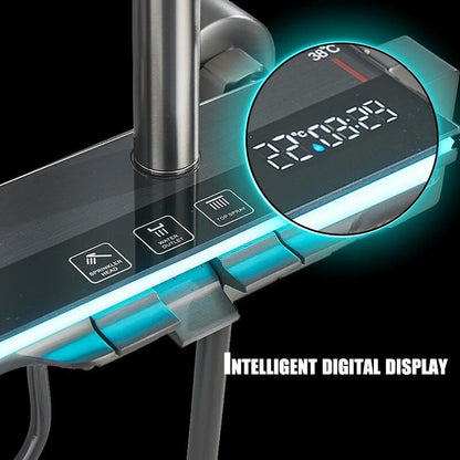 Coloană de Duș Modernă, Negru/Gri Antracit, 4 Funcții, Afișaj LCD, Banda LED