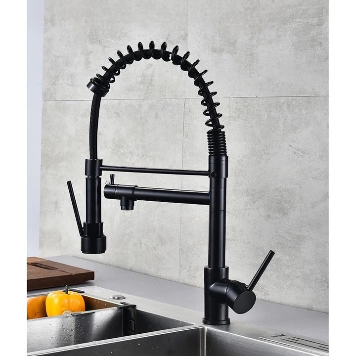 Baterie de Bucătărie DualFlow – Pipă Dublă & Duș Detașabil, Negru VST117