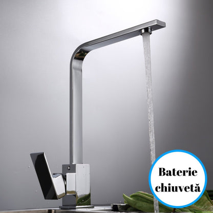 Baterie Chiuvetă Bucătărie Argintie, 32 cm, Monocomandă cu Pipă Înaltă și Rotativă VST61