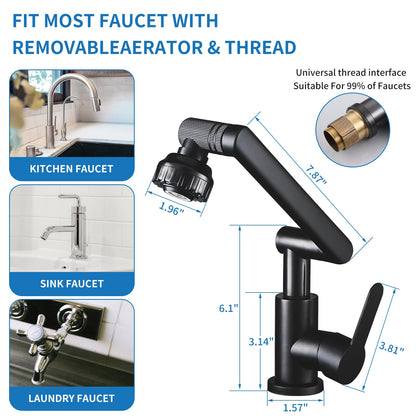 Robinet Baie Rotativ 1080°, 2 Moduri de Jet, Negru, Extensie Mecanică, Negru VST40
