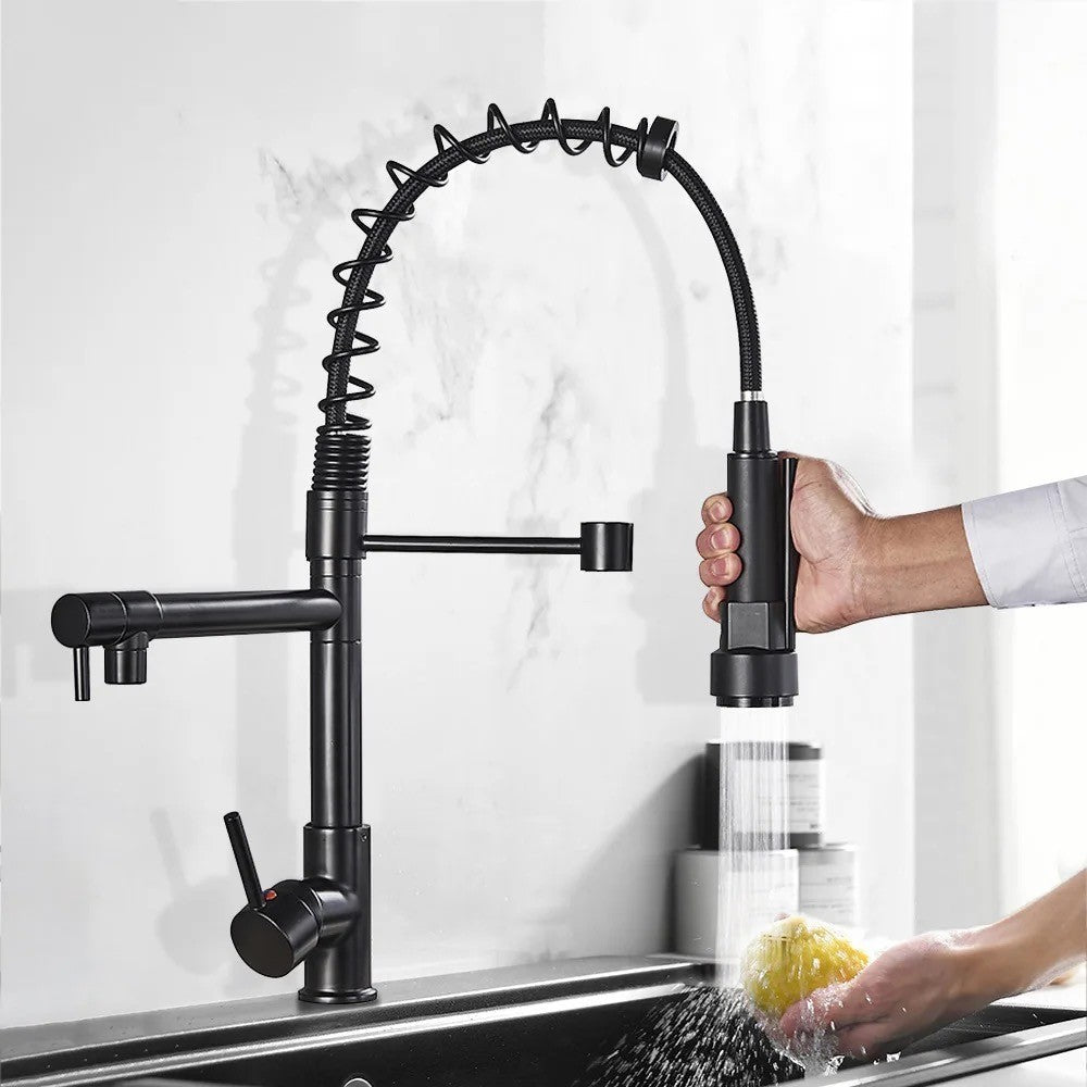 Baterie de Bucătărie DualFlow – Pipă Dublă & Duș Detașabil, Negru VST117
