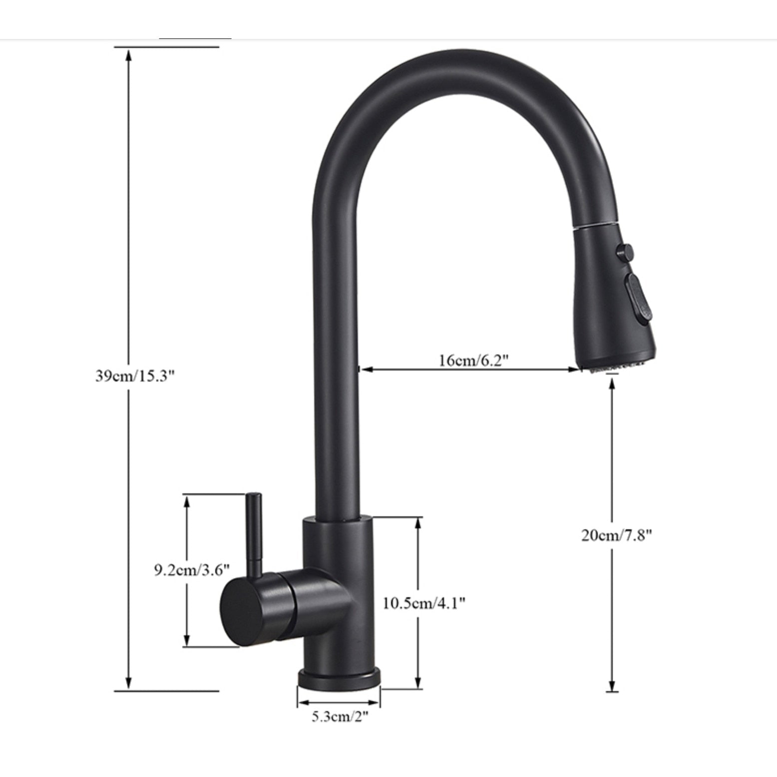 Baterie Bucătărie Negru, 39 cm, 2 Moduri de Jet și Buton Pauză, BSL14/ VST75