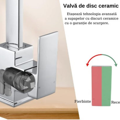 Baterie Chiuvetă Bucătărie Argintie, 32 cm, Monocomandă cu Pipă Înaltă și Rotativă VST61
