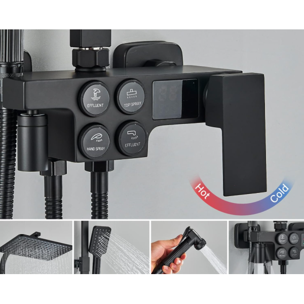 Set termostatic de duș cu LED-uri și afișaj digital